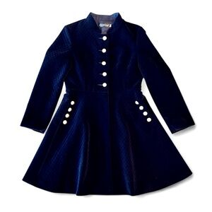 FEIINVAN Blue Velvet Military Style Coat / Dress
